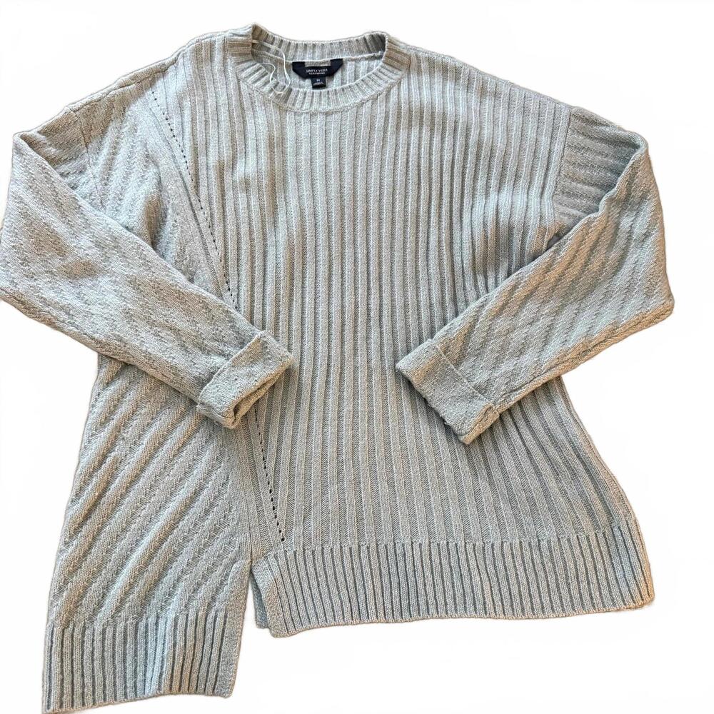 SIMPLY VERA WANG Sage Green/ silver Metallic SZ M Asymetrical Ribbed L/S Sweater
